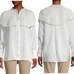 Delfi Collective Elegant Cream Pleated oversized collar Blouse